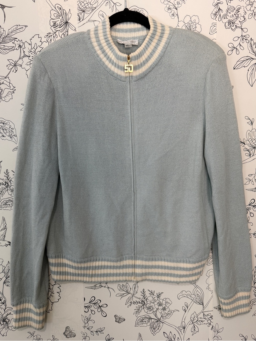 St. John sport jacket Marie gray blue knit zip up large vintage